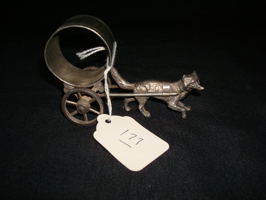 AMERICAN VICTORIAN SILVERPLATE NAPKIN RING: Fox pulls napkin ring carriage. Mark indiscernible