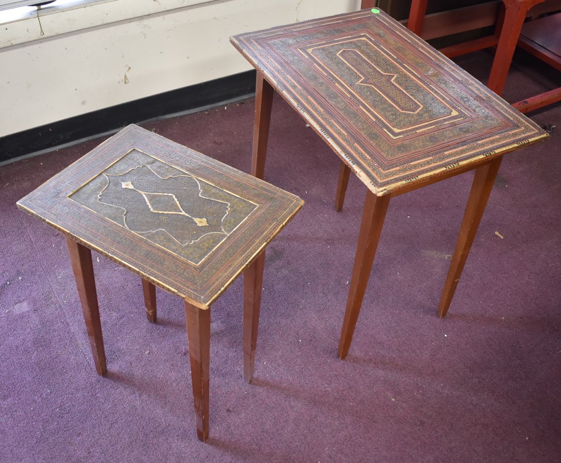 Pr. of Moroccan Style Nesting Tables: 22" x 21.5" x 15" & 19" x 15.5" x 11".