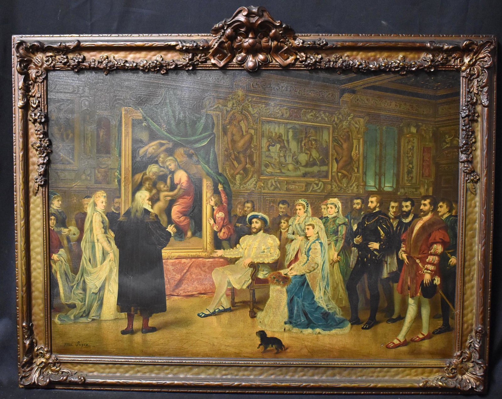 Paul Soyer. Chromolithograph Columbus Before Isabella: Great original frame LL PAUL SOYER. on board. Christopher Columbus before Queen Isabella of Castile and King Ferdinand of Aragon, the Catholic Sovereigns of Spain Size art work 24"H x 33.5"W overall 3