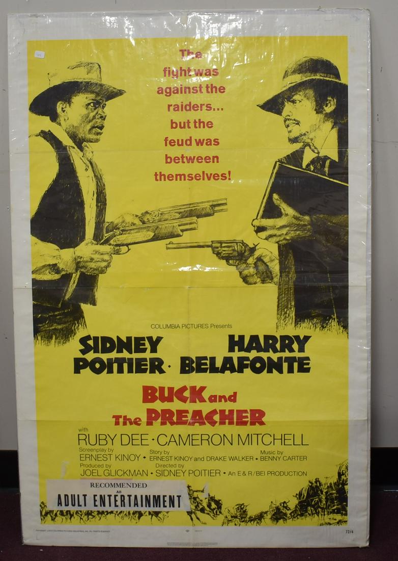 Antique Movie Poster Buck and the Preacher: One sheet poster. 27" x 41". Uncropped. 1972, Columbia Pictures. Starring Sidney Poitier & Harry Belafonte. In protective sleeve.