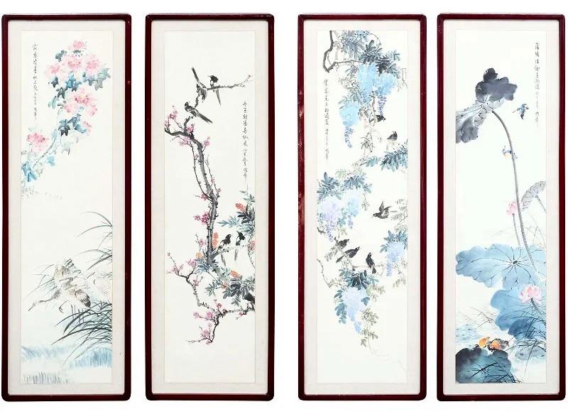 Qi Baishi(after); Set of Four(4) Chinese Painted Panels (1 of 12)