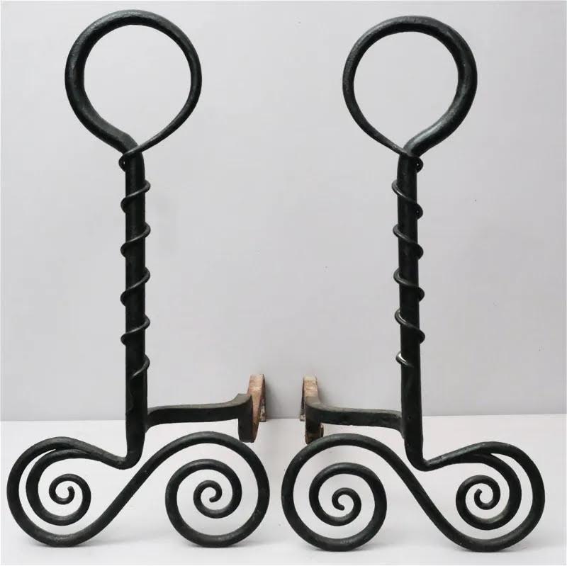 Pair of American Arts and Crafts Iron Andirons (1 of 5)