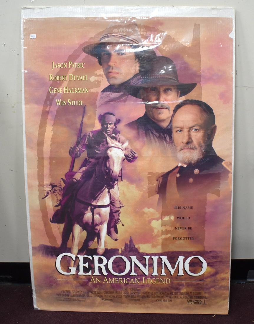 Antique Movie Poster Geronimo an American Legend: One sheet poster. 27" x 41". Uncropped. Columbia Pictures. Starring Jason Patric, Robert Duvall, Gene Hackman & Wes Studi. In protective sleeve.