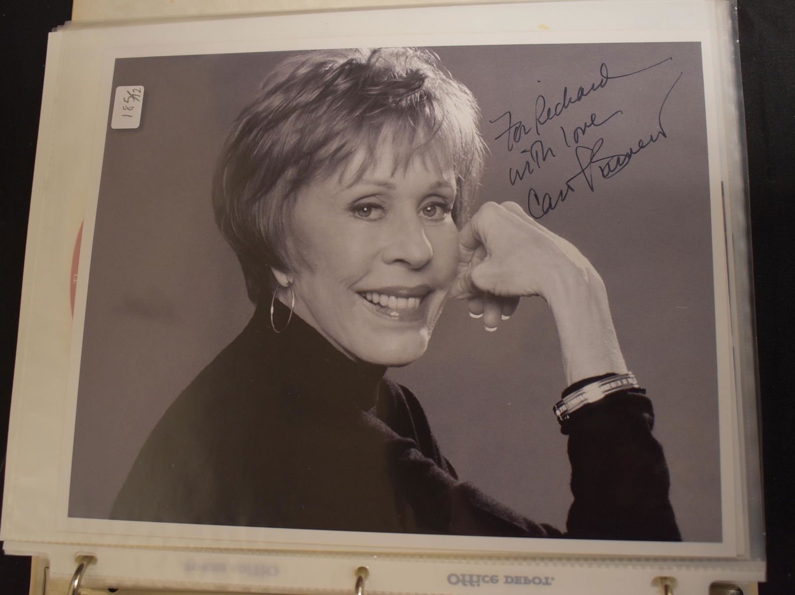 Carol Burnett Autographs (12): One on an 8x10 photo inscribed "for Richard with love, Carol Burnett", the rest on album pages with pictures of TV Guide covers and various performances.