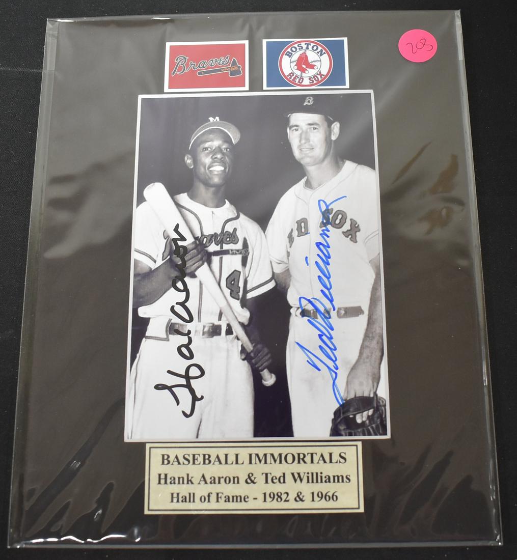 Hank Aaron and Ted Williams Sgd. Photo: With COA. Size 8x10