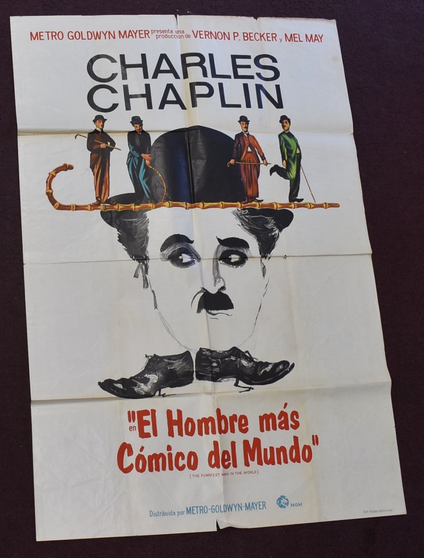 Antique Movie Poster The Funniest Man In The World: 29" x 42". Uncropped. In Spanish. By MGM. Starring Charlie Chaplin.