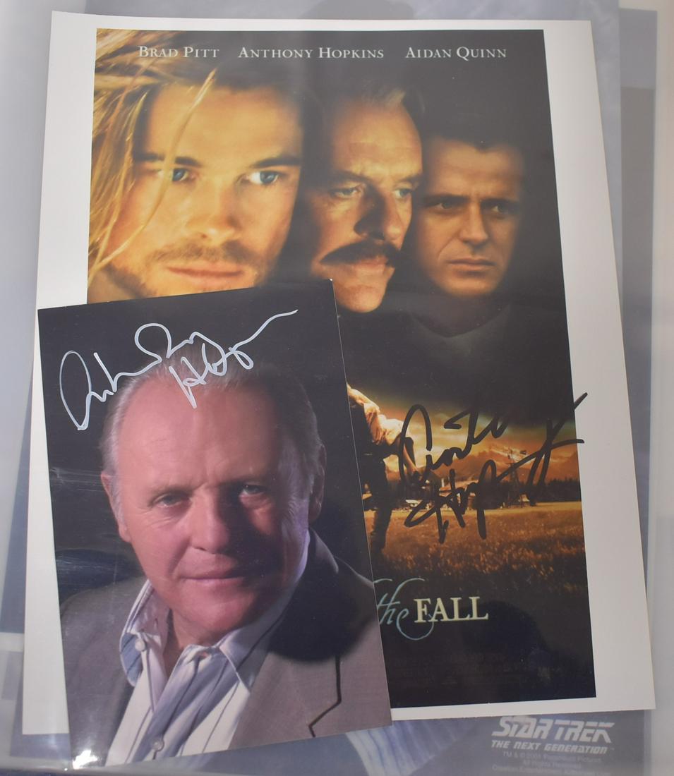 Brad Pitt Anthony Hopkins Autographs: With COA from Autograph Seekers. On a Colored photo promo for Legends of the Fall. Included in the lot is a second Anthony Hopkins autograph in silver Sharpee on a 4 x 6 colored portrait photo.