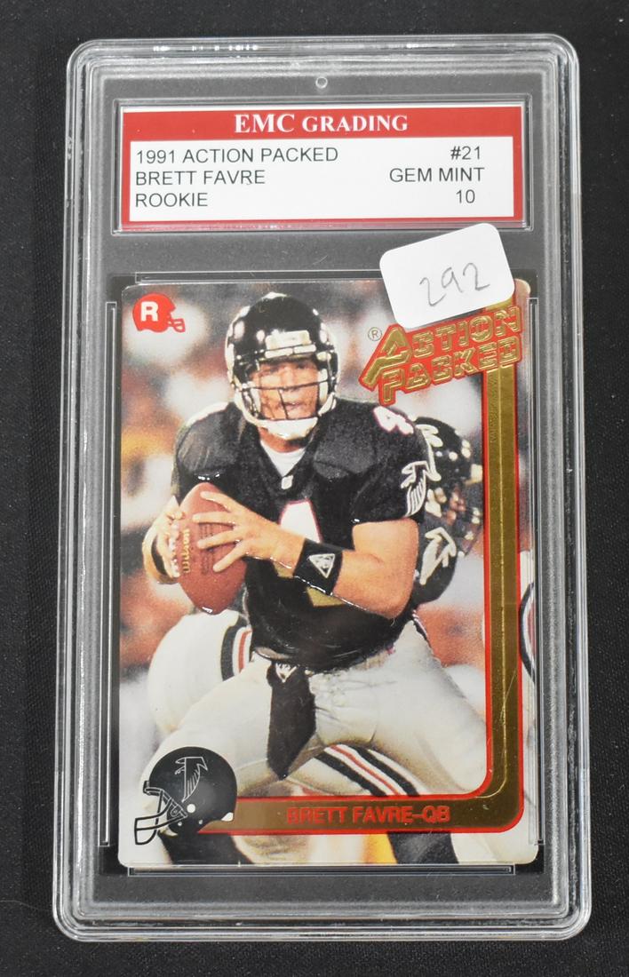 Brett Favre Rookie Football Card: Graded. Action Packed 1991.