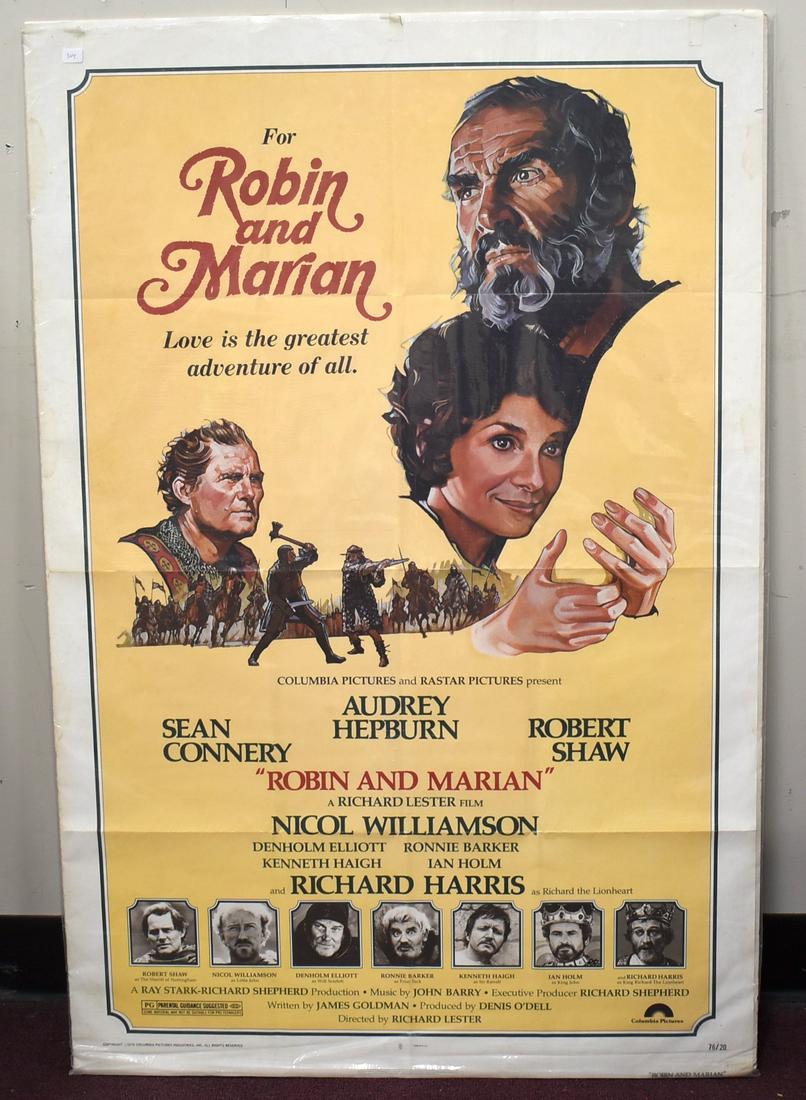 Antique Movie Poster Robin and Marian: One sheet poster. 27" x 41". Uncropped. 1976, Columbia Pictures. Starring Sean Connery, Audrey Hepburn & Robert Shaw.