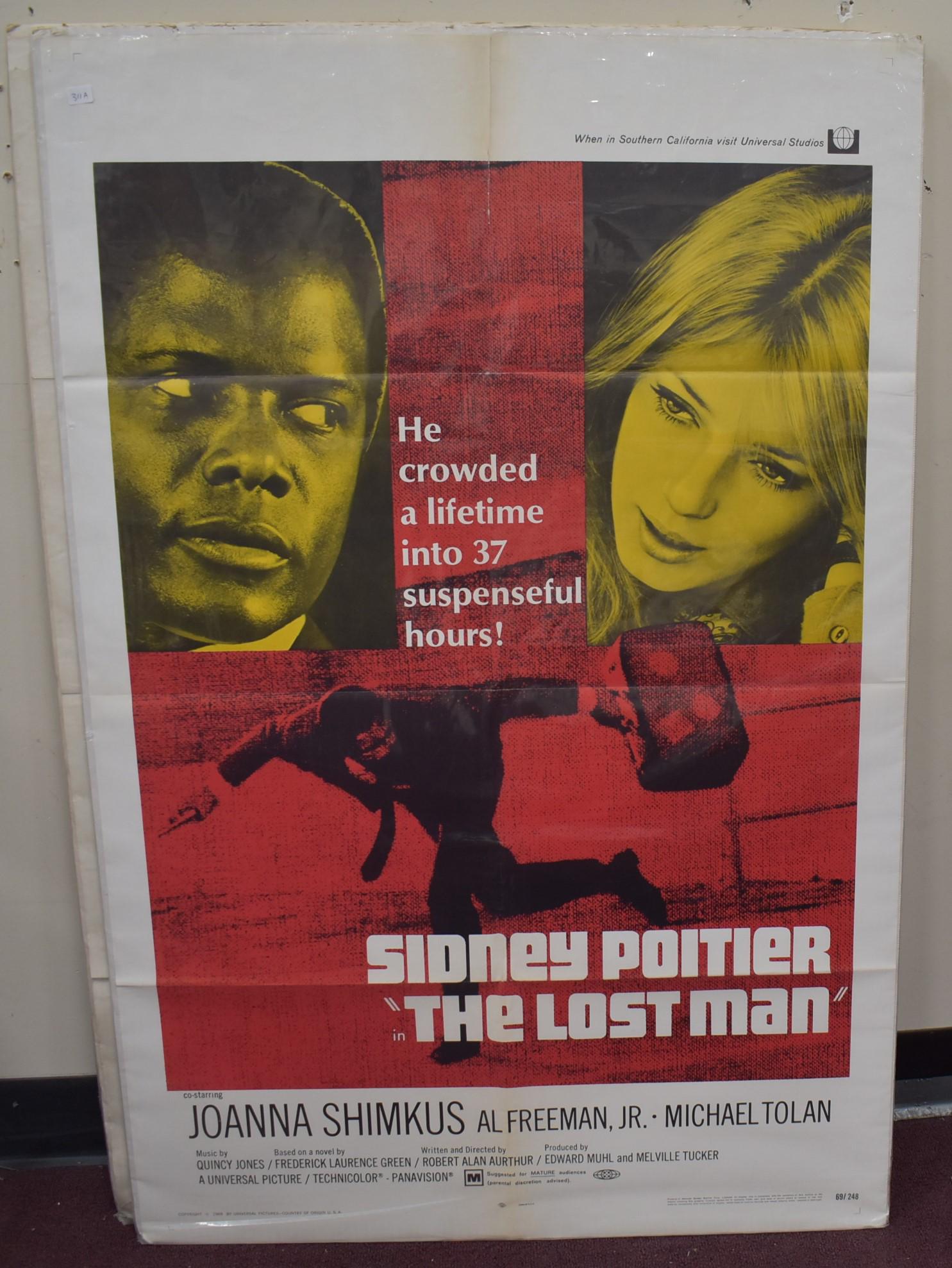 Antique Movie Poster The Lost Man: One sheet poster. 27" x 41". Uncropped. 1969, Universal Pictures. Starring Sidney Poitier.