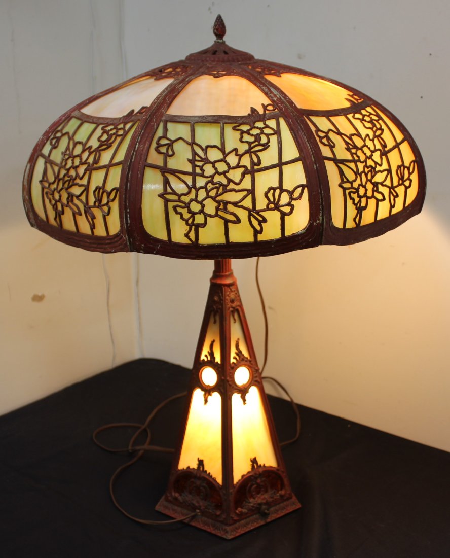 Superb Art Nouveau Paneled Lamp (1 of 3)