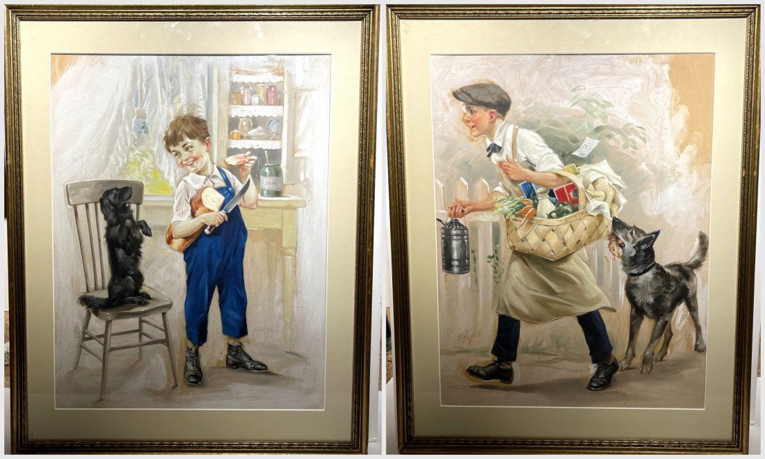 Charles Relyea; Pair of American Gouache Illustrations Signed (1 of 9)