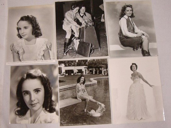 ELIZABETH TAYLOR MOVIE STILLS (89): Cardboard stock bathing beauty photo (1); 1941 child portrait for Universal (1); with her co-star in 1942's There's One Born Every Minute; card stock portrait as a young girl (1); with Mickey Rooney i