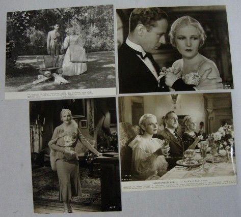 ANN HARDING PHOTOGRAPHS (4): With Frank Morgan and Jessie Ralph in Enchanted April; full length still; 1932 photo in Animal Kingdom with date stamp and with Gary Cooper in Peter Ibettson. 7-3/4 x 9-1/2