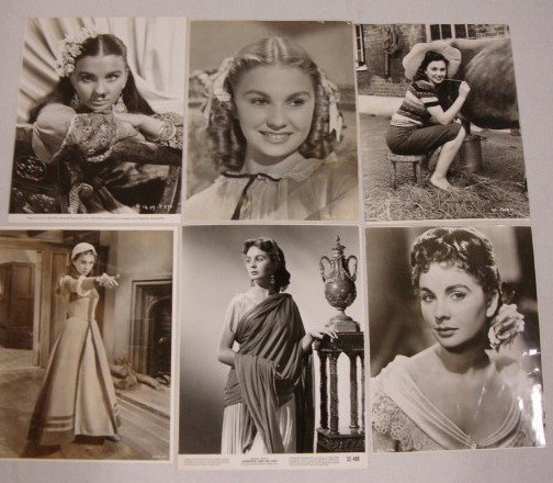 JEAN SIMMONS MOVIE STILLS (105): 1947-1977. Candids, portraits and movie scenes from: Ophelia in Hamlet, The Inheritance (backstamped 1950), one photo with backstamp Photo by Ernest Bachrach, Angle Face, Princess Elizabeth - with pub