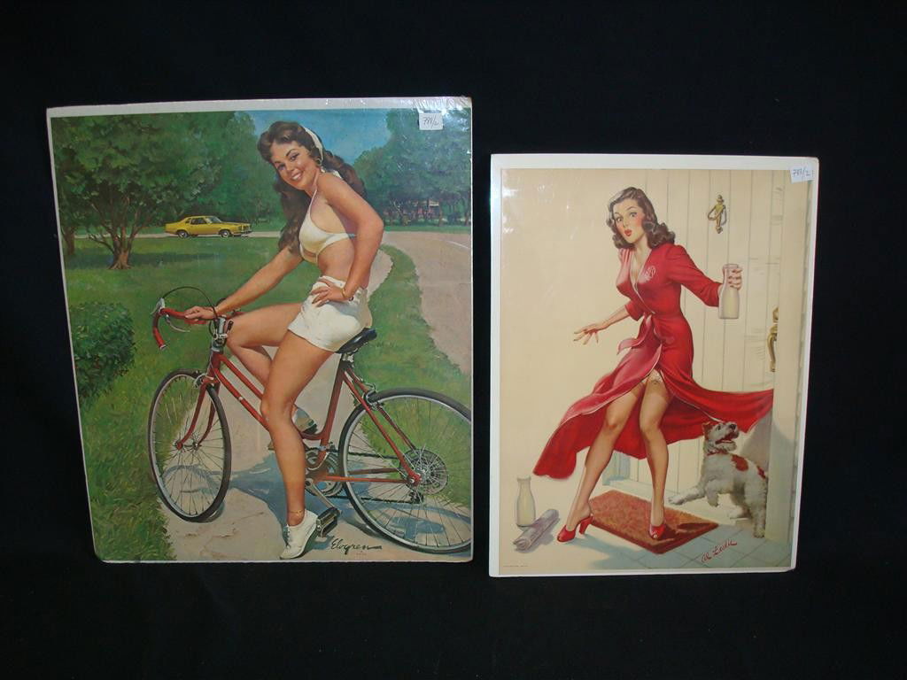 TWO(2) PIN UP POSTERS: Two(2) illustrative pin up posters by Al Leslie and Gil Elvgren; 16.25in. X 12.25in. , 18.5in. X 16in.
