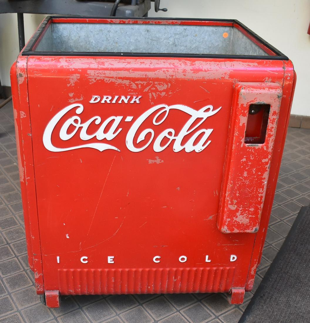 Coca Cola Cooler: Missing a top. Size 36"H x 30"W x 26"D