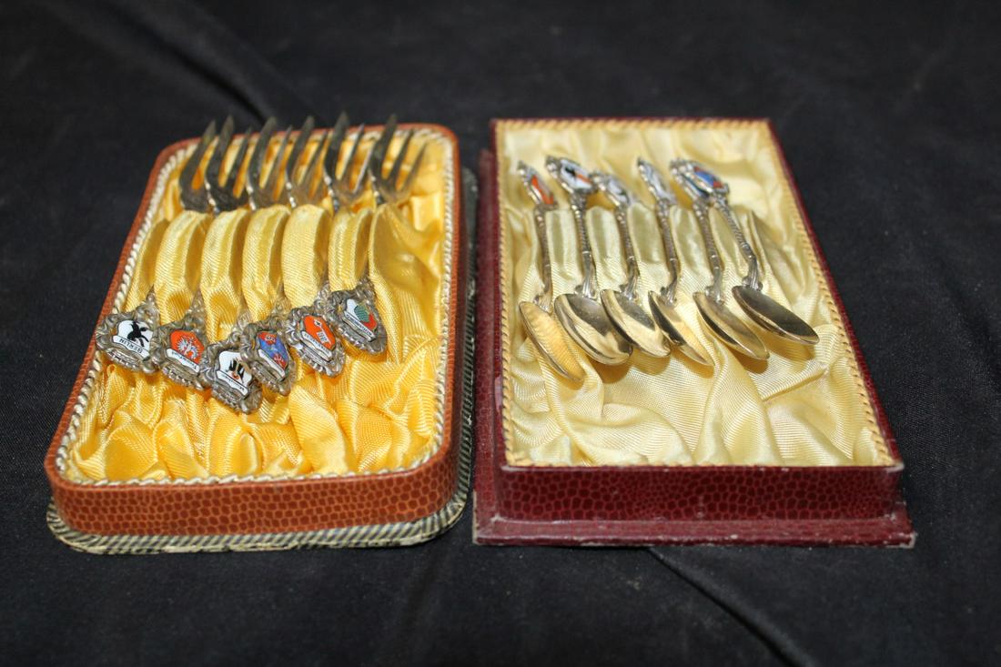 835 Silver and Enameled Demi-Tasse Spoons & Forks (12) (1 of 3)