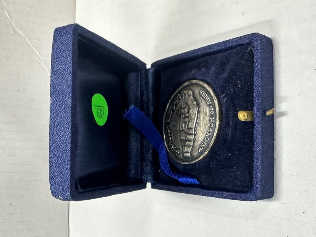 Boxed Medal Commemorates Walled City: Thick heavy and very fine, apparently relief carved silver with Hebreew or Arabic Script. 2 1/4"
