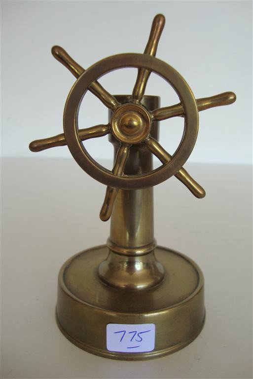 ENGLISH 19TH C. BRASS CIGAR CUTTER: Ship's wheel form 4 3/4"H.