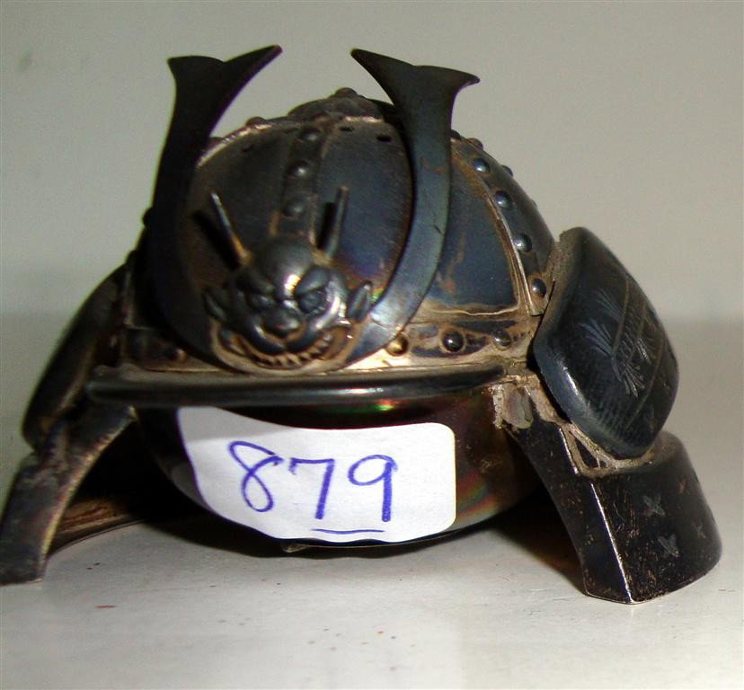 JAPANESE SILVER SPICE BOX: In the form of a helmet.2 1/4"W