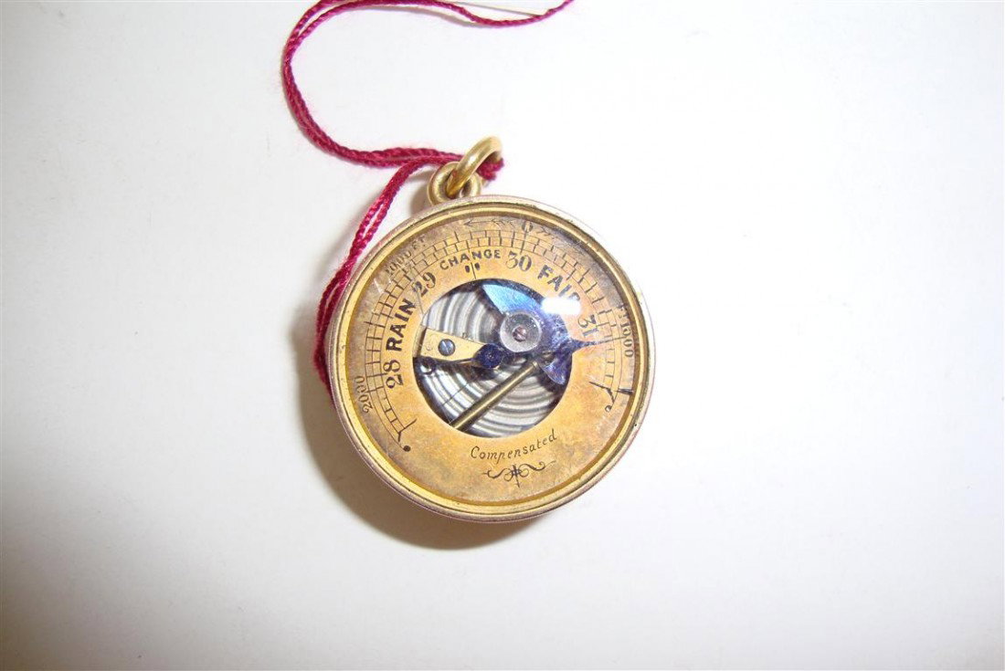 19TH C. GOLD LADIE'S COMPASS PENDANT: 19th C. 18K gold ladie's compass/barometer pendant; 1in. D.