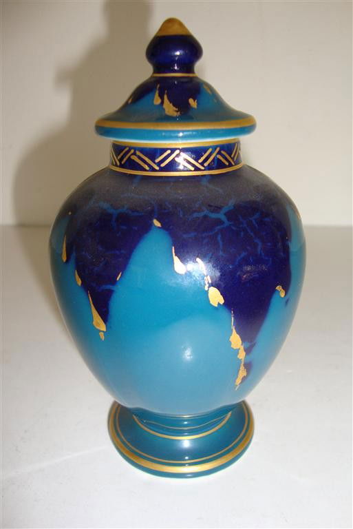 KPM HAND PAINTED GINGER JAR: Turn of the century KPM ginger jar with red marks for KPM and blue sceptor marks 5"H