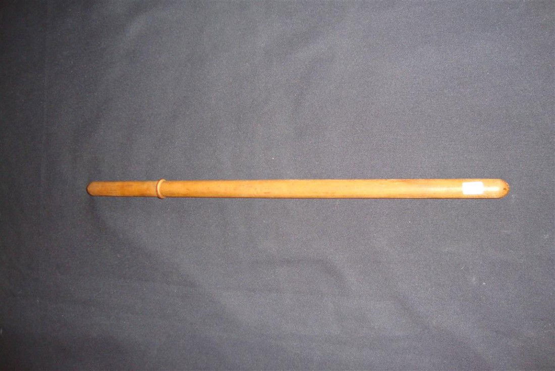 ENGLISH BRASS THERMOMETR IN WOOD CASE: Marked Thompson Mfg. Co Ltd. Richmond Surrey 20 1/2"L