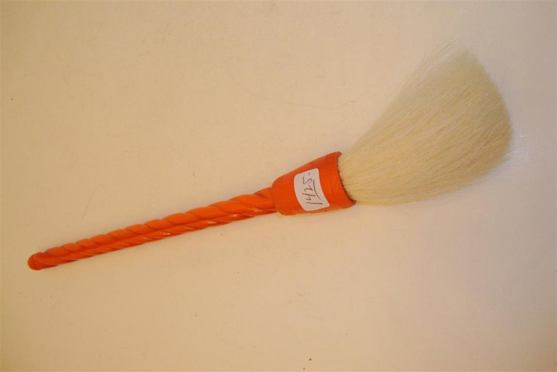 JAPANESE CORAL HANDLED CALLIGRAPHY BRUSH: 10 1/2"L