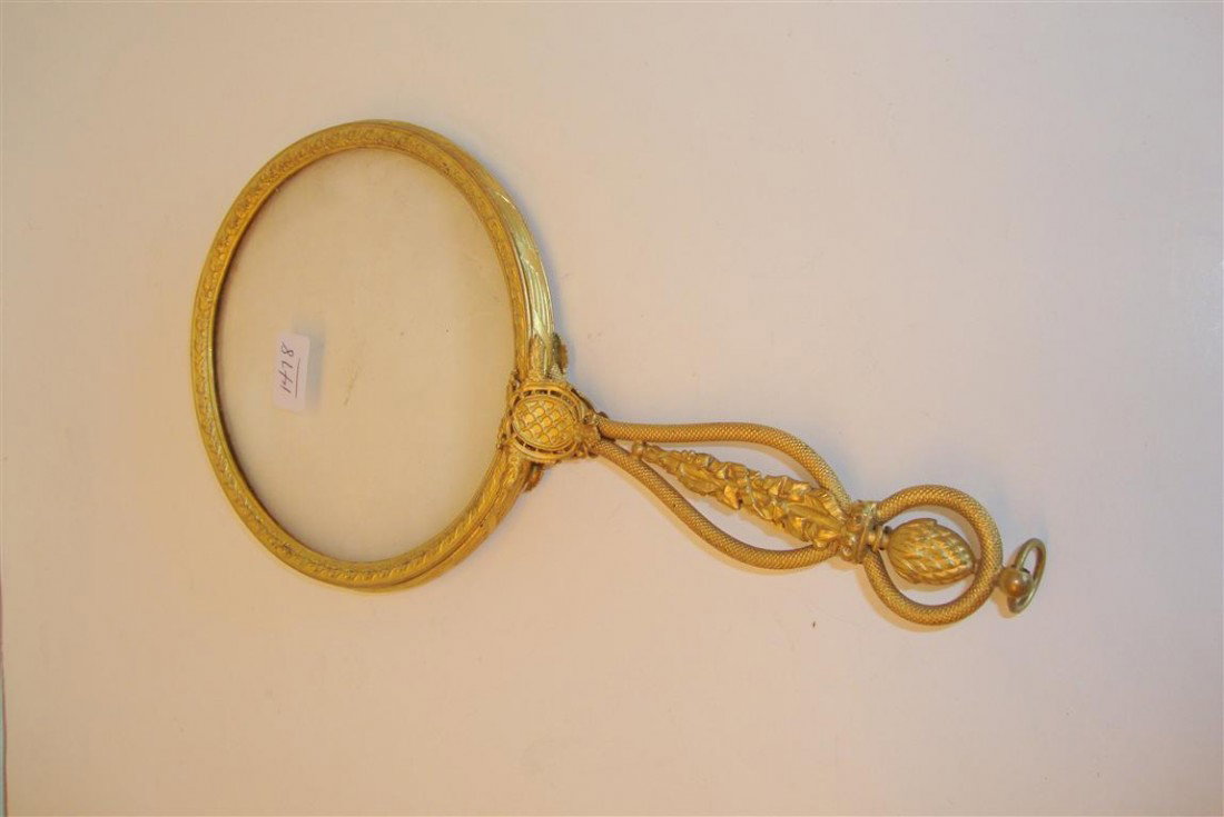 FANCY FRENCH BRASS MAGNIFYING GLASS: 8"L