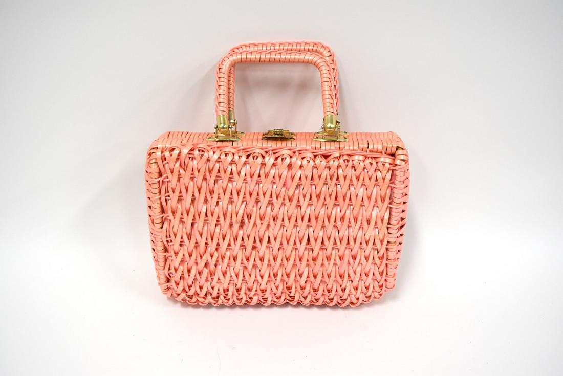 Designer Wicker Handbag: Hot pink; 9in. X 11.5in.