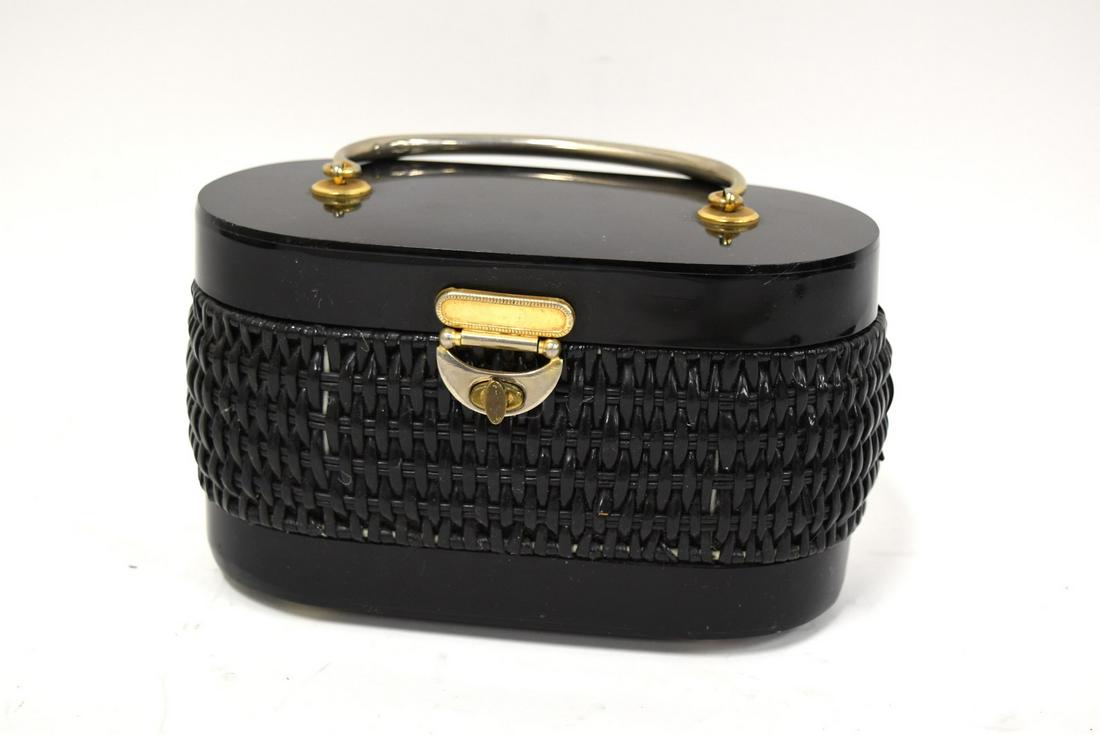 Walborg Lucite and Wicker Purse: Black wicker and lucite; 5in. X 8.5in.