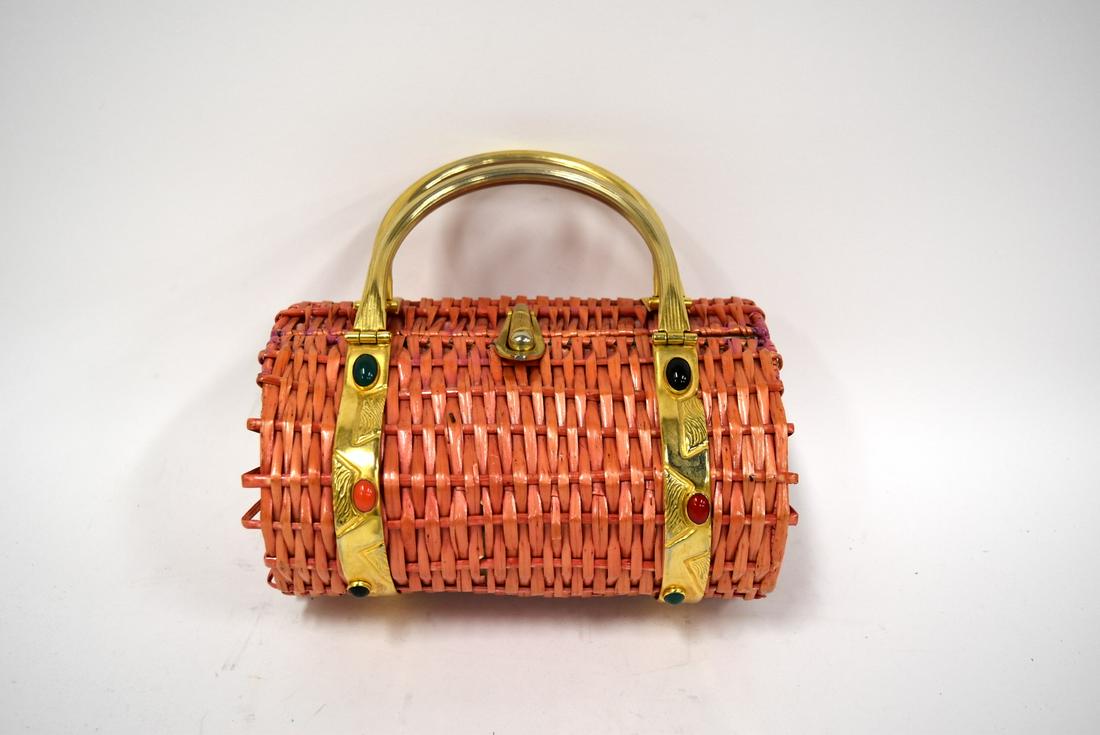 Koret Wicker Purse: Natural wicker. Cabuchon bead design; 5in. X 9in.