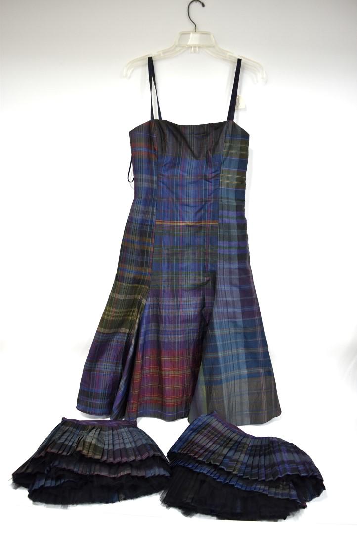 Ralph Lauren Collection (3): Two mini skirts with labels, one Size 8 ,one Size 6 (minis). One is a strapless dress in plaid pattern Size 6