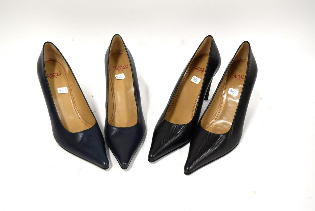 Charles Jourdan High Heels (2 Pr.): One pr. alligator like, the other leather, both Size 8 1/2 M.