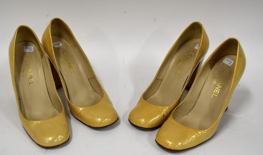 Chanel Heels. (2 Pr.): Chunky heels, rounded toes. Marked Italy 38 1/2. Two pr. in the lot