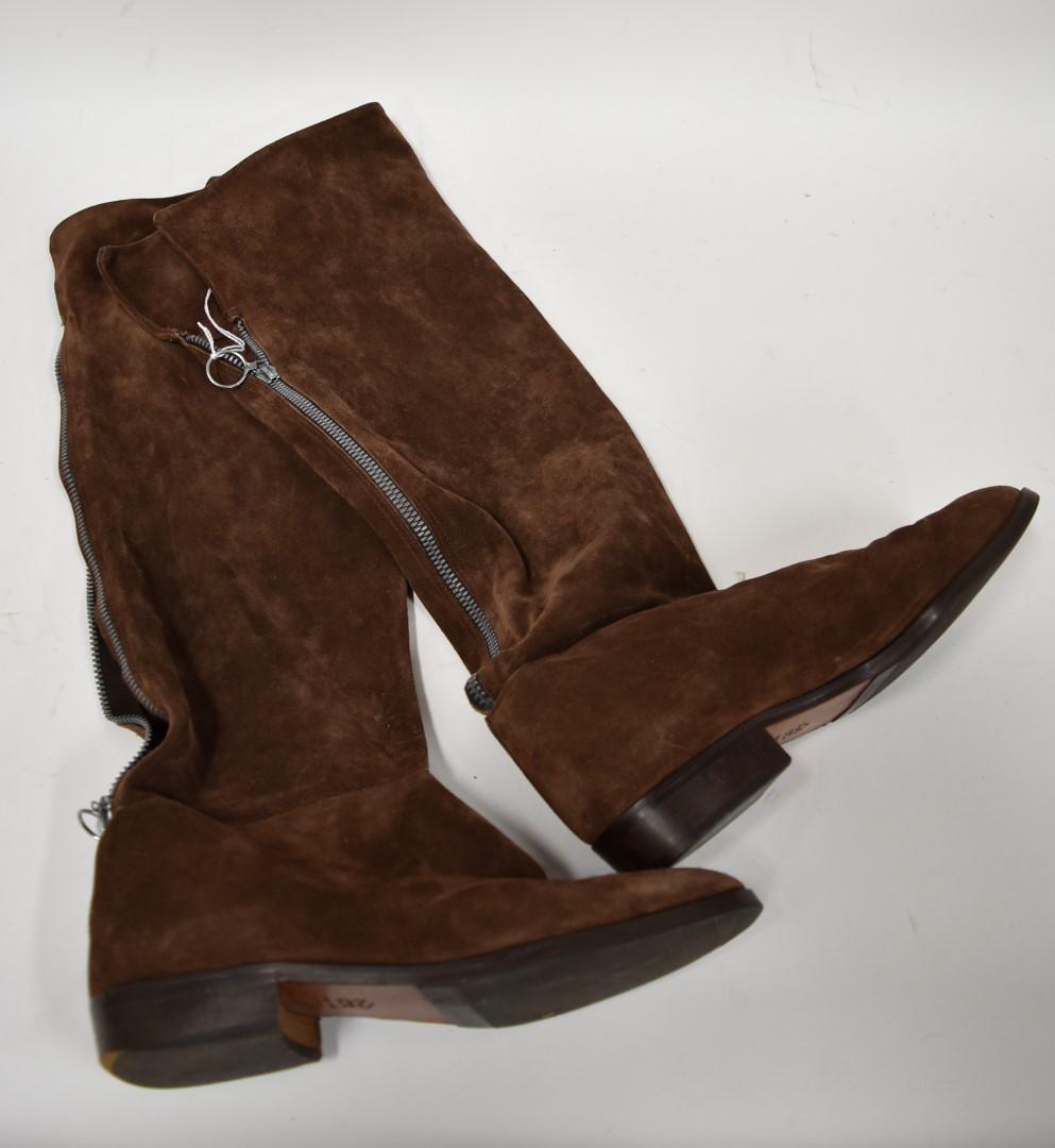 Vero Cuoio Italian Suede High Boots: Zippered. With cuffs. IBrown) Size 38 ( 8-81/2)