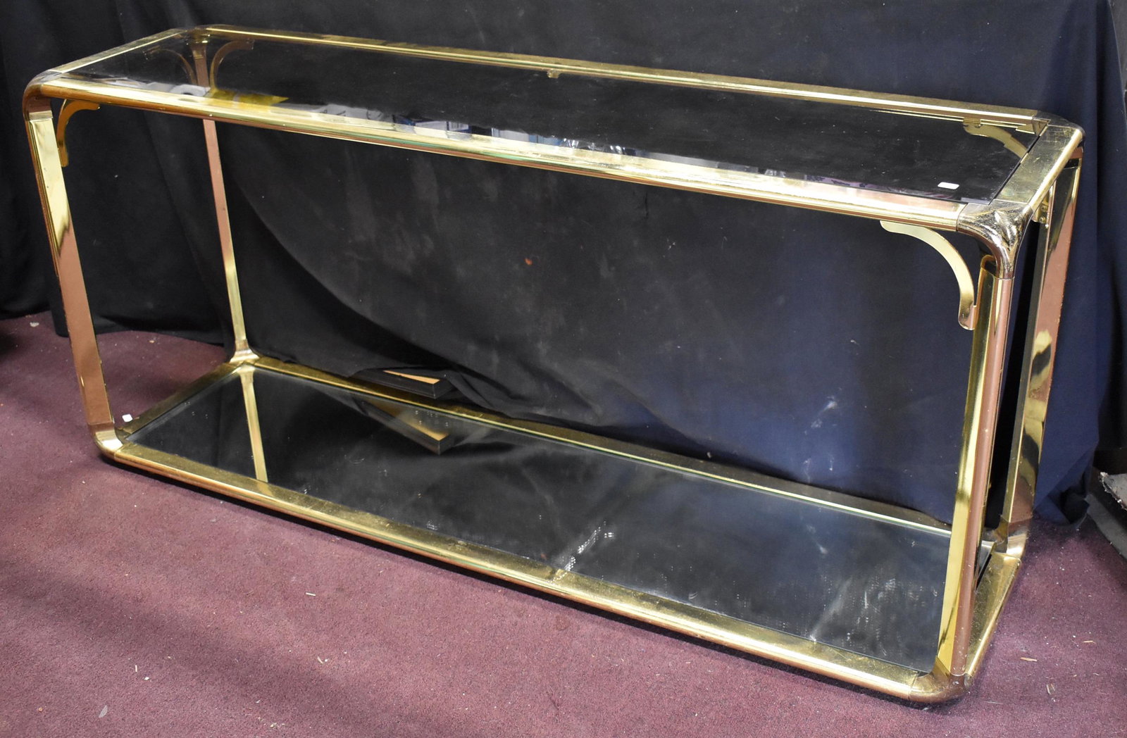 Glass Topped MCM Occasional Table: Size 24.5"H x 55.5"W x 15"D