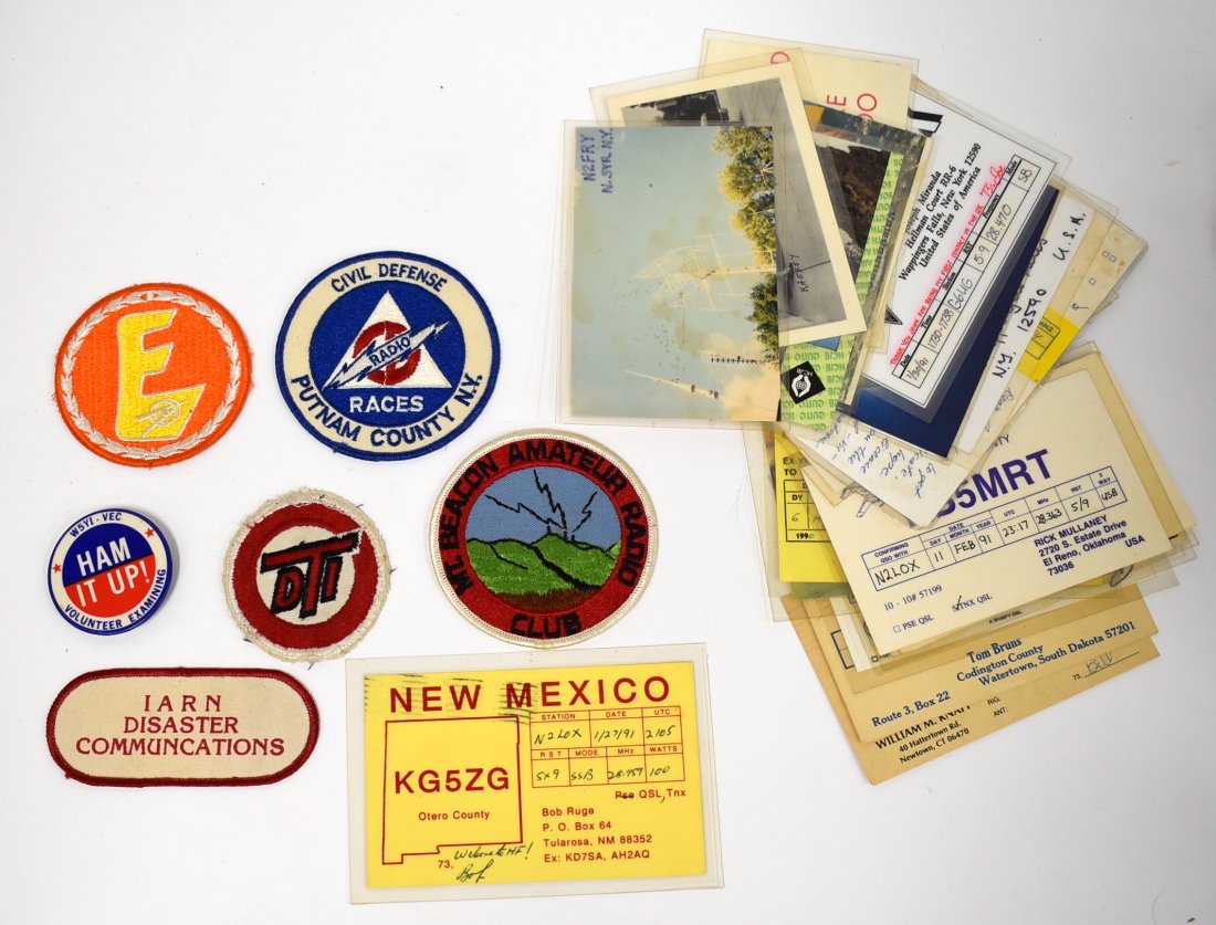 Collector;s Lot of Ham Radio Items: Included in the lot are badges inc. one for the Mt. Beacon Amateur Radio; Civil Defense Races, Radio, Putnam County, NY ; a Ham It Up Button; and Radio Habana Cuba 1990 Calendars