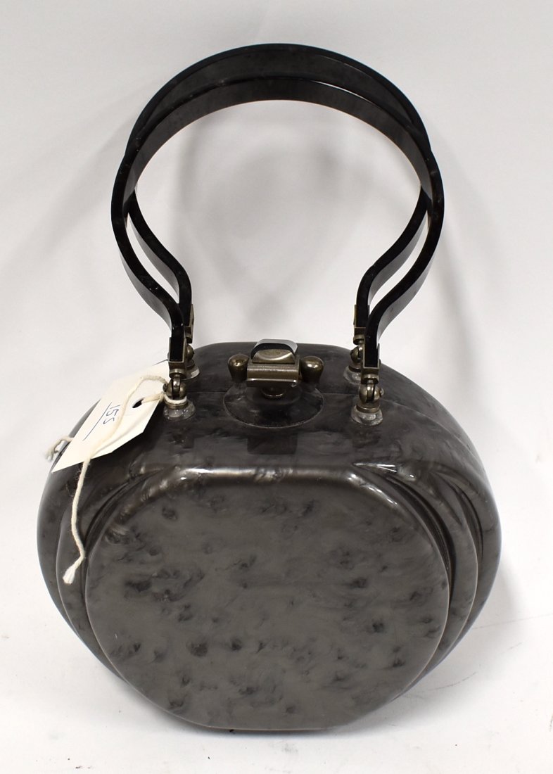 Lucite Double Handled Purse: Grey marbleized effect.