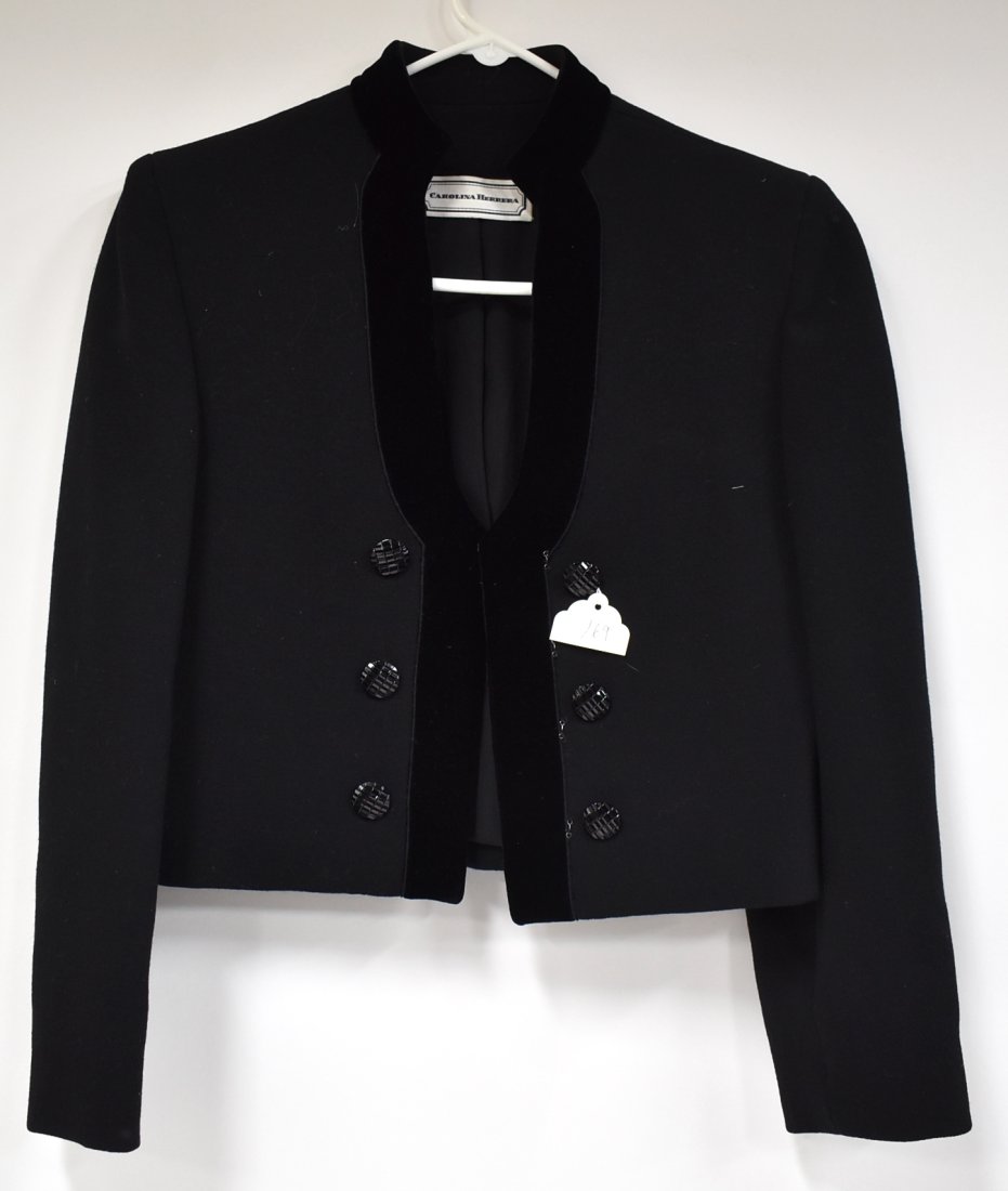Caroline Herrera Jacket: Velvet trimmed. Small size.