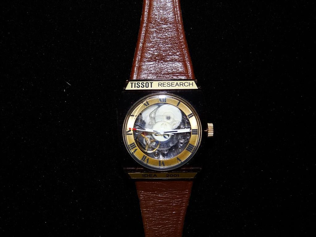 TISSOT MAN'S WRISTWATCH: Research Idea 2001, transparent plates, transparent case, leather band, 31mm