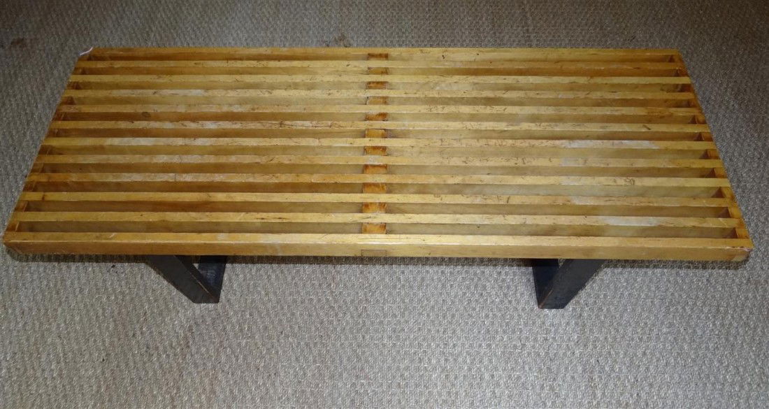 CHARLES EAMES WOOD SLAT BENCH: 48" l x 18-1/2" w x 14" h