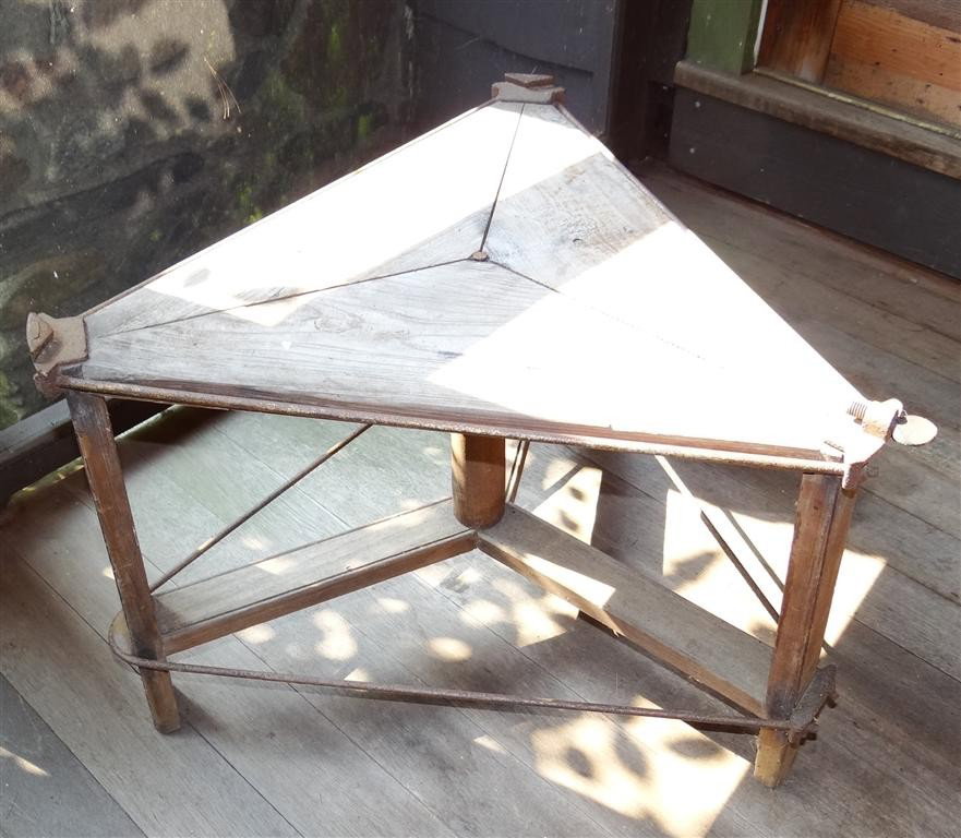 MISSISSIPPI WOOD WASHING TABLE: Triangular in shape. 16" high