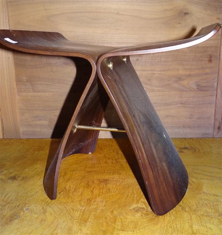 MODERN BUTTERFLY WOODEN STOOL: 15-1/2" high x 16-3/4 wide