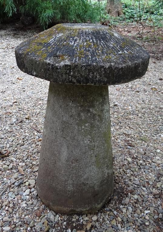 PAIR 19TH ENGLISH STONE STADDLE STONES: Used as early footings to prevent rat infestation in grain storage buildings. 31" high