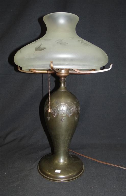 PAIRPOINT HURRICANE LAMP SGD.: Signed on the base Frosted shade. 21 1/2"H 10"D