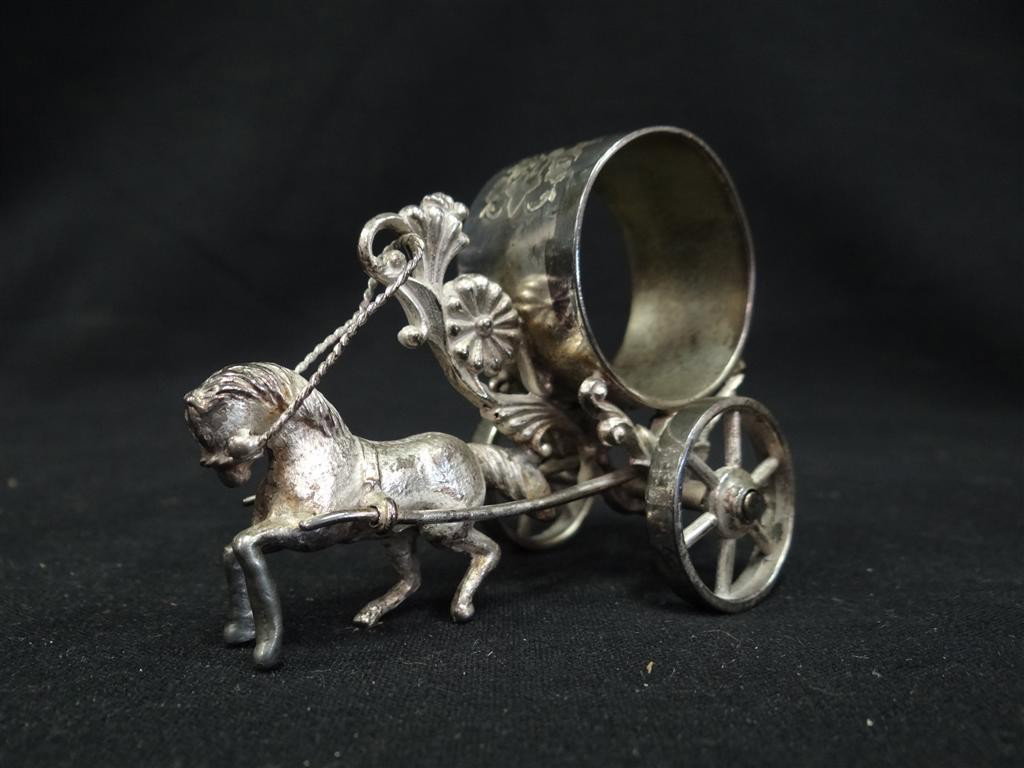 FIGURAL NAPKIN RING HORSE ON WHEELS: Meriden #213