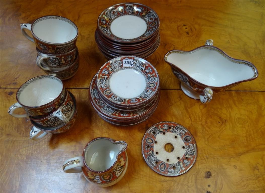 LOT OF MINTON CHINA, FLORENTINE PATTERN: Lot conists of 32 pieces. Misc pieces including cups & saucers, gravy bowl, etc… Largest plate is 5-3/4" wide. Pieces well used condition.