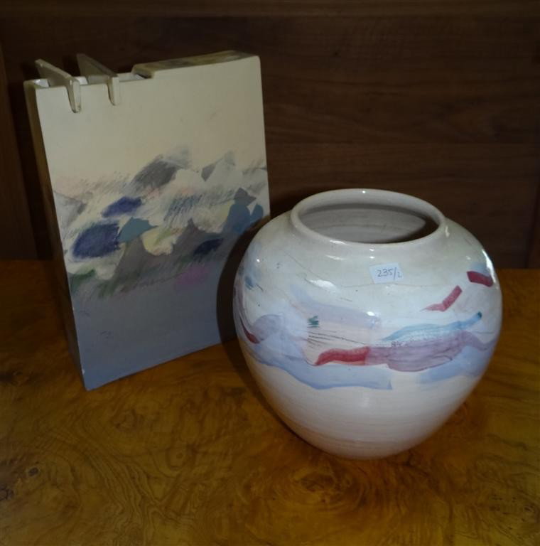 TWO LARGE CERAMIC VASES BY VITI D'ANDINO: Signed by Puerto Rican artist Viti D'Andino. 9" to 12-1/2" high
